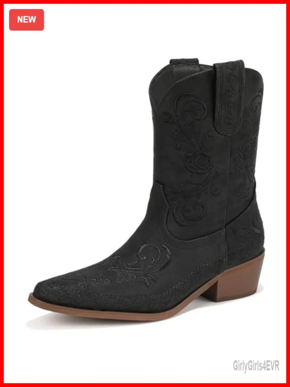 IDIFU Cowboy Boots for Women Western Embroidered Pointed Toe Chunky Heel Ankle